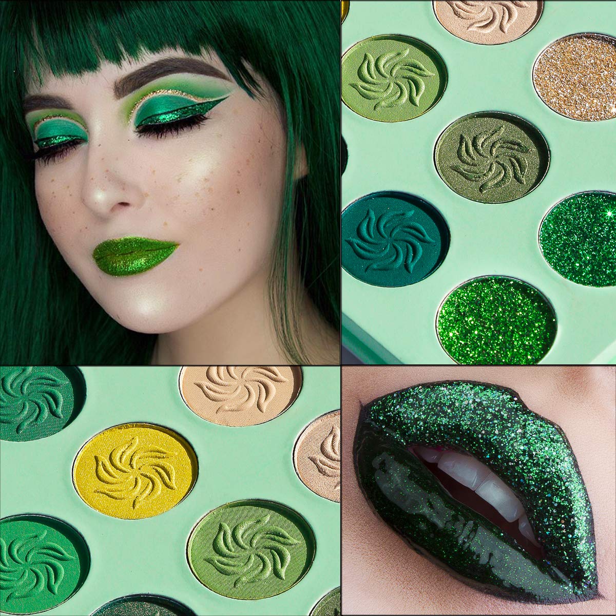 Afflano Green Eyeshadow Palette, Green Glitter Eyeshadow Highly Pigmented, Forest Emerald Green Christmas Makeup Palettes, Yellow Lime Grass Grinch Green Makeup Eye Shadow Pallet 15 Color lemon tree