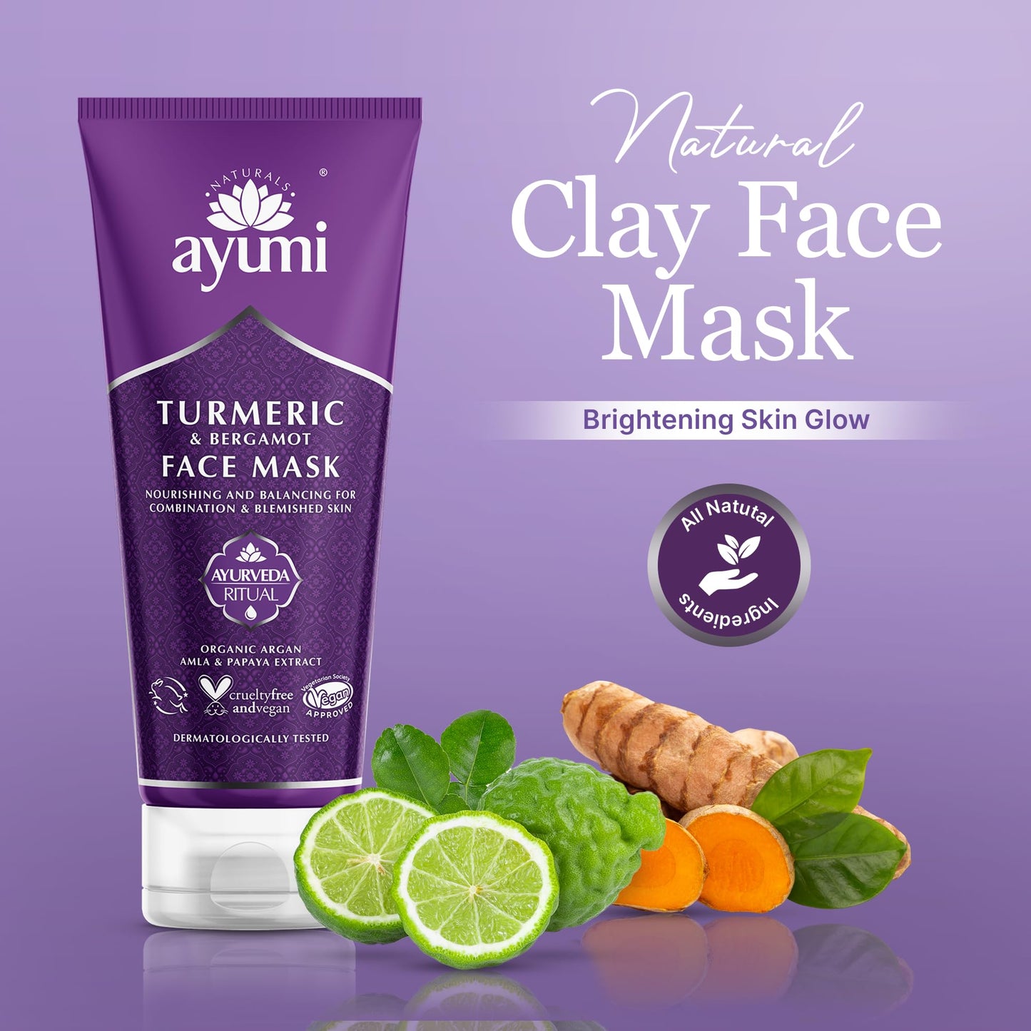 Ayumi Turmeric & Bergamot Face Mask, Balances the Skin Tone & Revives the Skin, Packed With Organic Argan Oil to Enhance & Energise 1 x 100ml 1 count (Pack of 1)