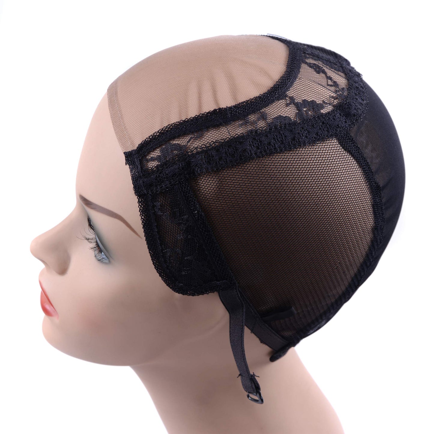 4"X4" U Part Swiss Lace Wig Cap For Making Wigs With Adjustable Straps Mesh Wig Cap (Black L 56cm) Black