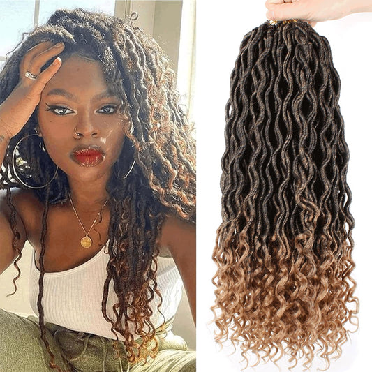 Xtrend 18 Inch 6 Packs Goddess Faux Locs Crochet Braids Curly Ends Wavy Synthetic Braiding Hair Extension for Black Women Dreadlock Braiding Hair Color 20 Strands/Pack T27# 18 Inch (Pack of 6) T27#