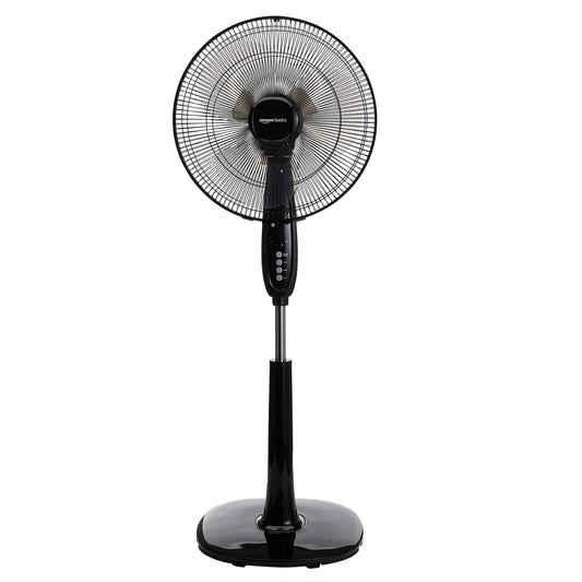 Amazon Basics Height & Tilt Angle Adjustable Oscillating Digital Dual 3-Blade 3-Speed Standing Pedestal Fan with Remote Control, Black