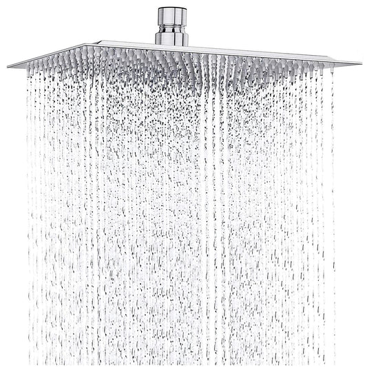 12 '' Fixed Shower Head Square Rainfall Shower Head Stainless Steel Large Rain Shower Head Adjustable with Swivel Ball Ultra Thin Powerful High Pressure Top Spray Bathroom Rainfall Shower Head 12''