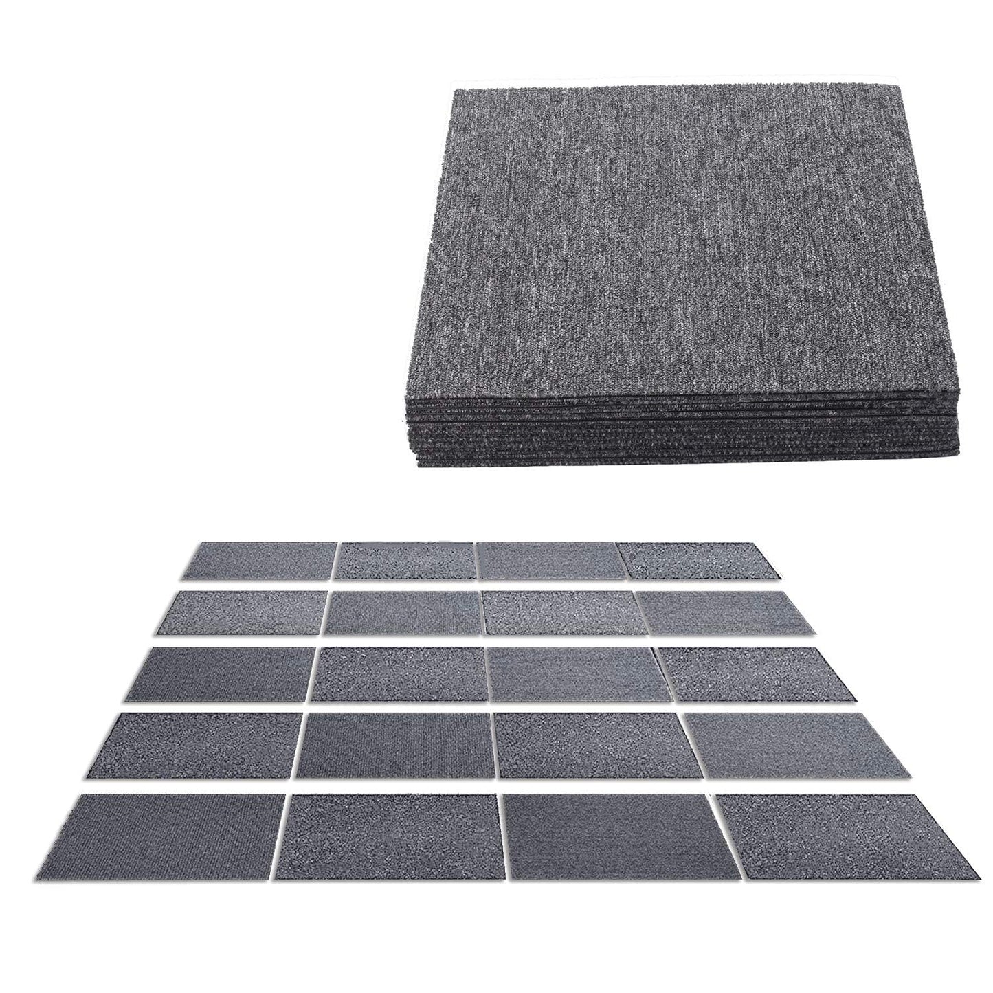 uyoyous Pack of 20 Freely Splice Carpet Tiles with Tapes 50 x 50 cm Heavy Duty Commercial Carpet Repeated Use Non-Slip for Office Bedroom with Bitumen Backing Dark Grey 5㎡