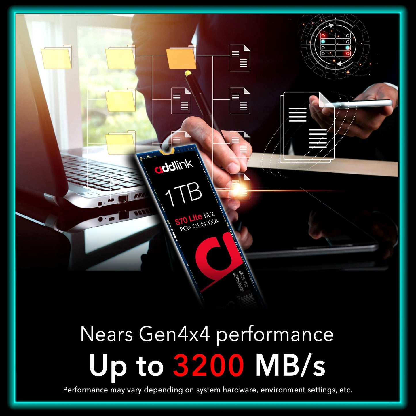 addlink S70 Lite 1TB M.2 PCIe Gen3 Ultra Durability NVMe Internal Gaming SSD,Up to 3200 MB/s - SLC Cache 3D NAND Internal SSD, Low-Power Consumption SSD (aUK1TBS70M2P) S70 Series (Speed Up To 3500MB/s)