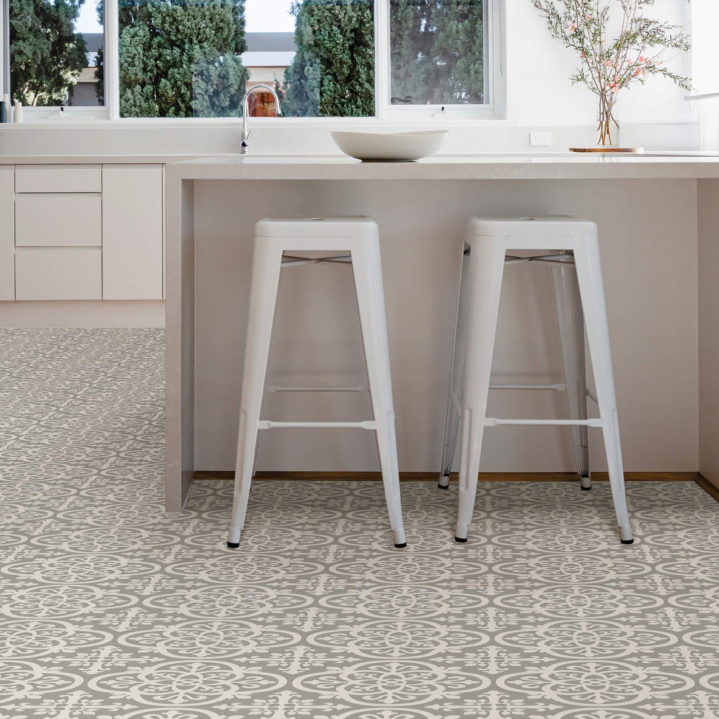 WallPops FP2942 Medina Peel & Stick Floor Tiles, Grey,12 x 12 inches 12 x 12 inches Floor Tile