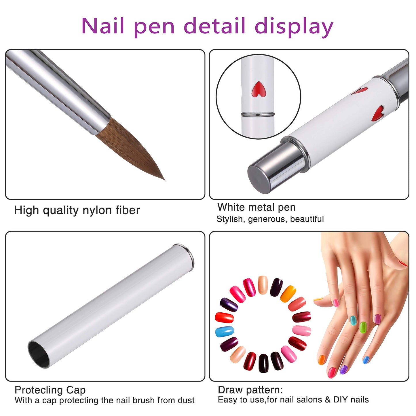 1Pc Professional Big Size Sable Hair 3D Kolinsky Acrylic Nail Art Design Brush Nail Art Tool (16#, Red Heart Handle) 1 Count (Pack of 1)