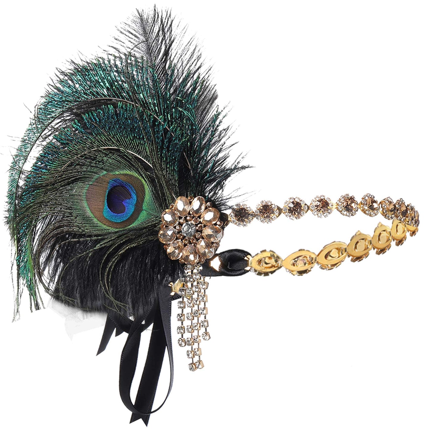 BABEYOND Feather Headpiece Great Gatsby Accessories for Women Roaring 20's Party Headpiece Black