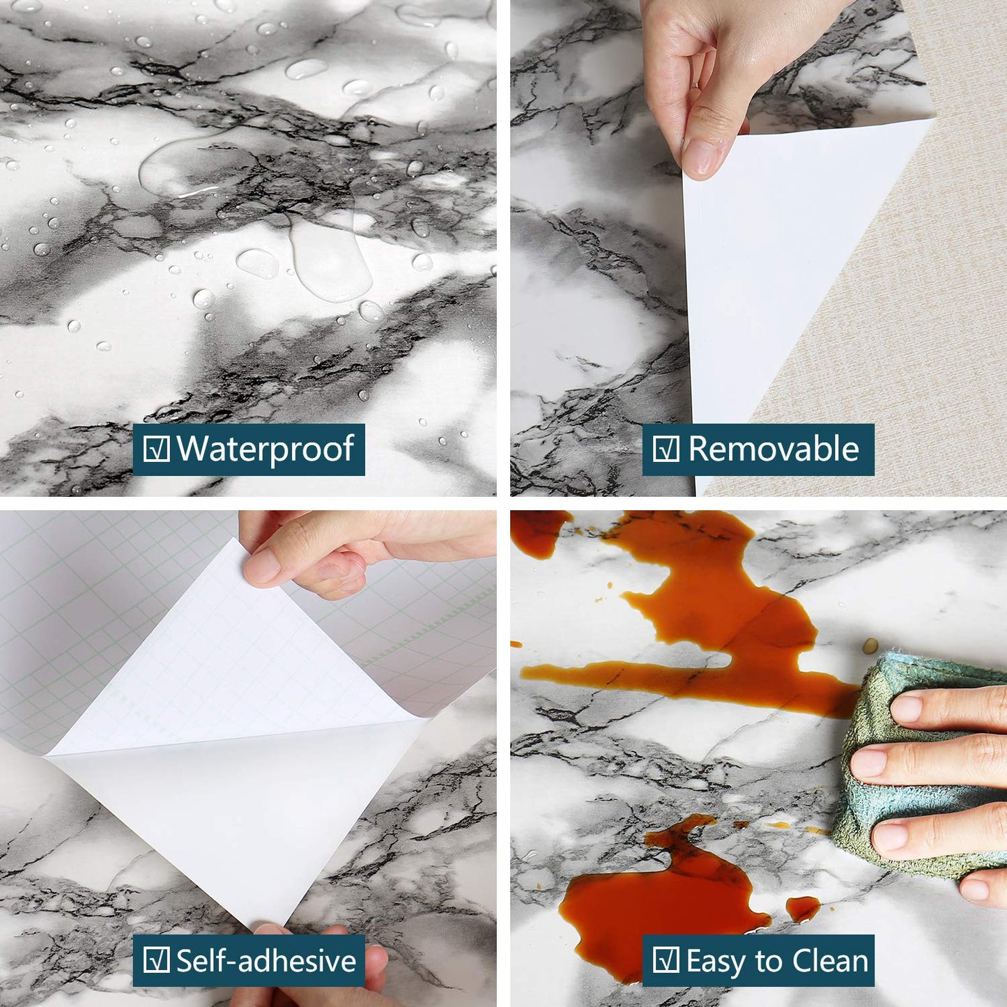 VEELIKE Marble Sticky Back Plastic Roll Vinyl Worktop Covering Marble Effect Wallpaper Waterproof Contact Paper White and Grey Vinyl Film for Table Fireplace Kitchen Countertop TV Unit 40cm x 900cm 6W x 40L cm