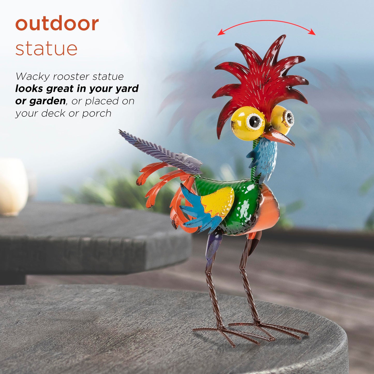 Alpine Corporation 46 cm Tall Indoor/Outdoor Wacky Metal Rooster Yard Statue Decoration Outdoor Statues