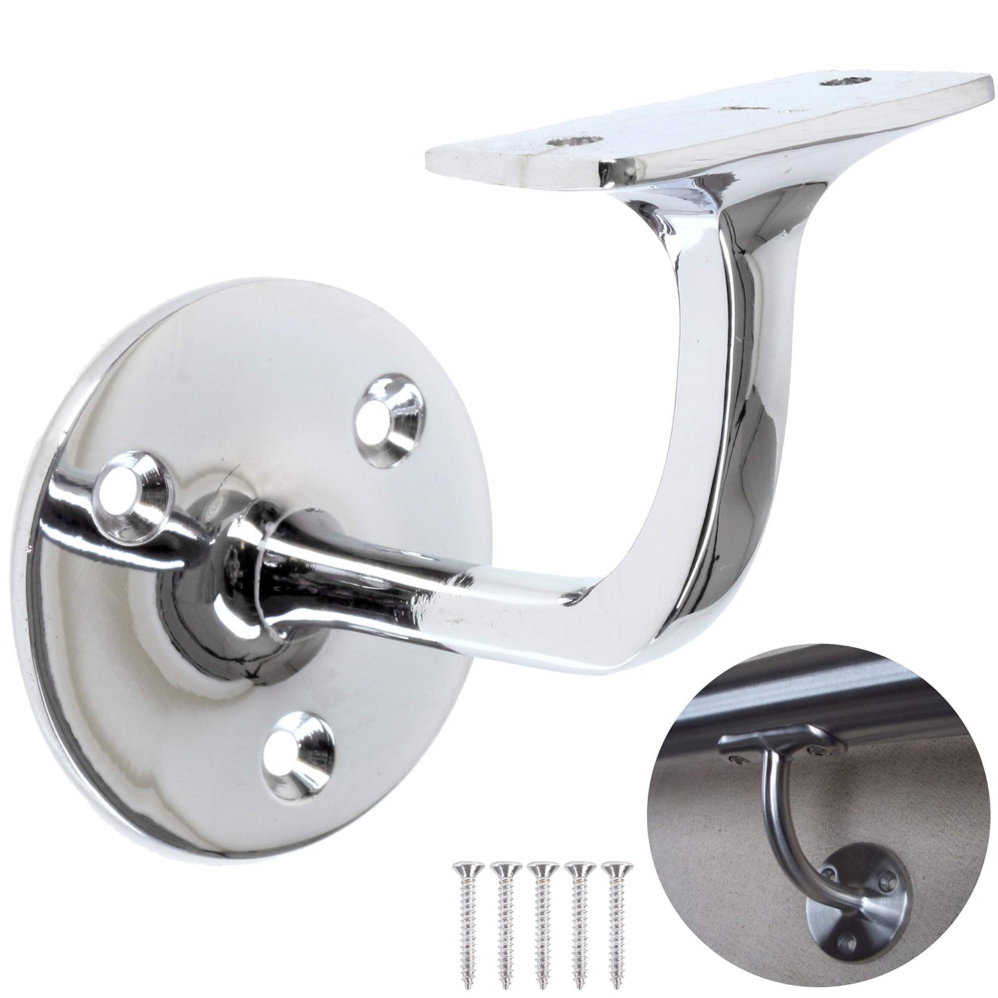 5X Chrome Handrail Brackets 63mm Wall Mounted Bannister Support