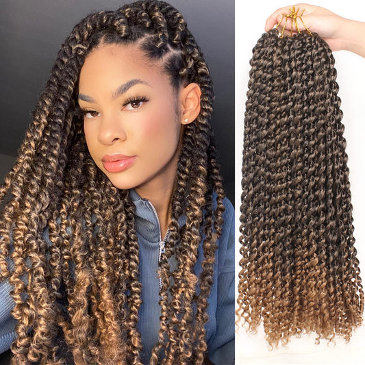 Xtrend 7 Packs 18 inch Passion twist crochet hair Water Wave Long Bohemian Crochet Braids Hair for Distressed Butterfly Locs Ombre Hair Synthetic Natural Hair Extensions 18strands/pack T27# 18 Inch (Pack of 6) T27#