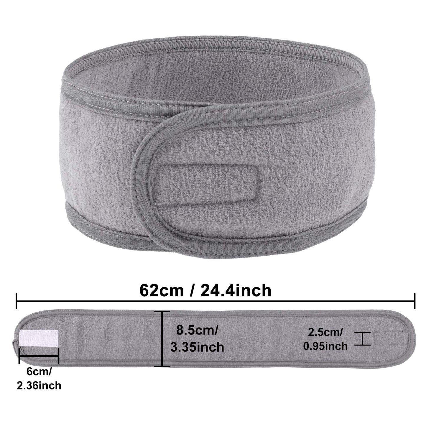 Whaline 4 Counts Spa Facial Headband Head Wrap Terry Cloth Headband Stretch Towel for Bath, Makeup and Sport (Gray) Gray