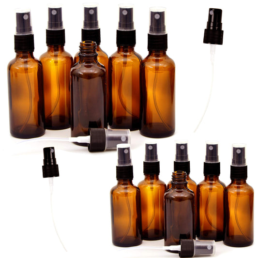 Youngever 12 Pack Empty Amber Glass Spray Bottles, 6 Pack 120ML and 6 Pack 50ML Refillable Containers for Essential Oils, Cleaning Products, Aromatherapy