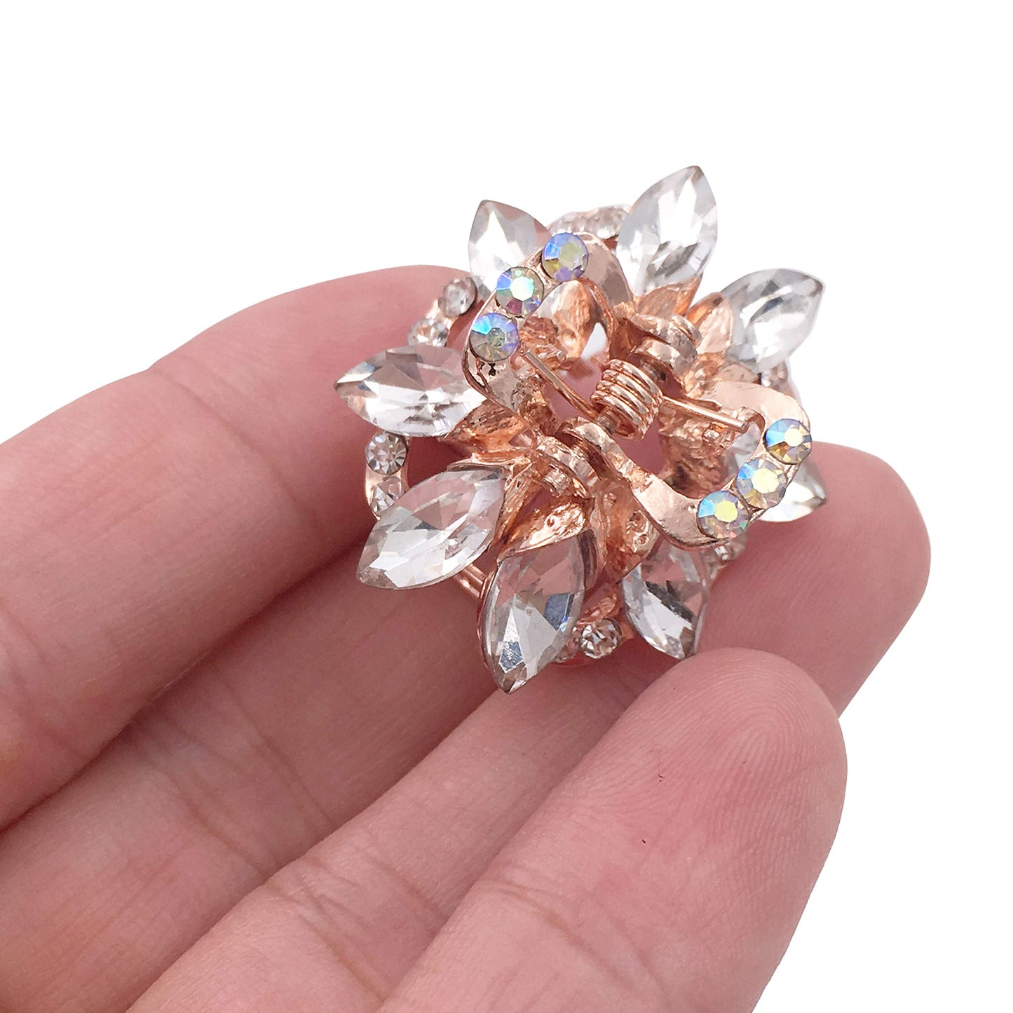 3PCS Crystal Rhinestone Rose Gold Tone Small Metal Hair Claw Clips for Women Girls