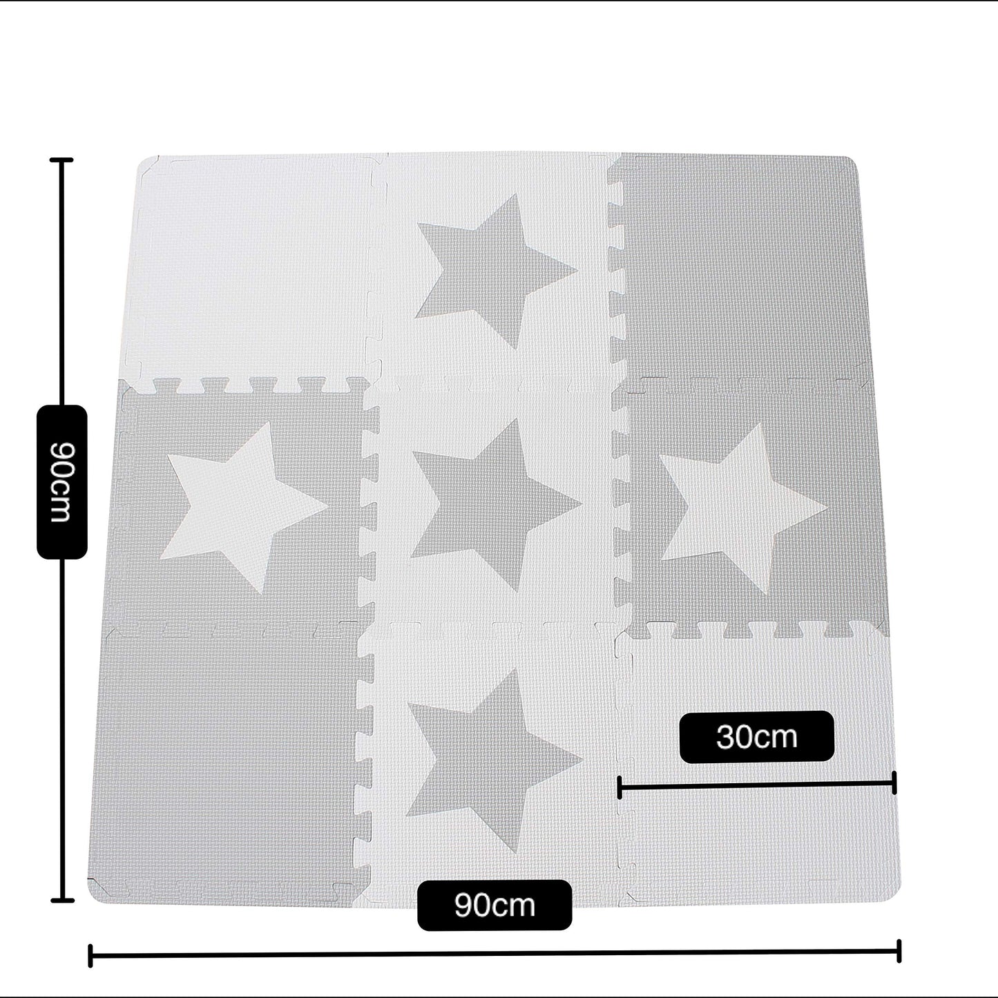 9 Grey Interlocking Foam Baby Play Mat Star Tiles with Edges - Play Mats. Each tile 30 x 30cms. Total 0.9m2.