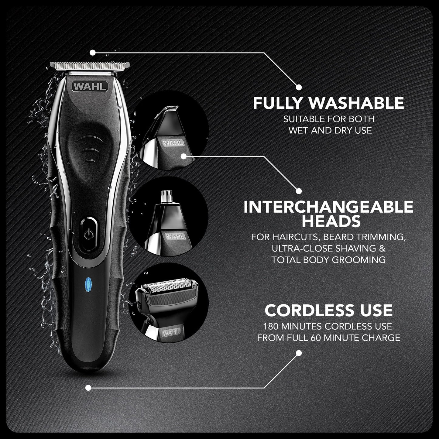 WAHL Aqua Blade 10 in 1 Multigroomer, Beard and Body Trimmers Men, Stubble Trimming, Body Shaving, Faceand Body Grooming, Fully Washable, Male Set, Black Wahl 10 in 1 Aqua Blade Multigroomer Single