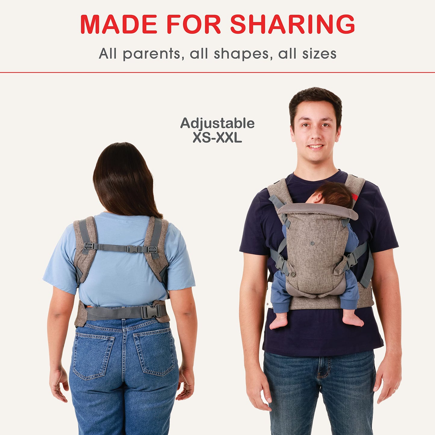 YOU+ME 4-in-1 Baby Carrier Newborn to Toddler - All Positions Baby Carriers from Newborn - Front & Back Carry Baby Carriers - Includes 2-in-1 Bandana Bib - Baby Holder for 8-32 lbs (Grey Mesh) Grey Mesh