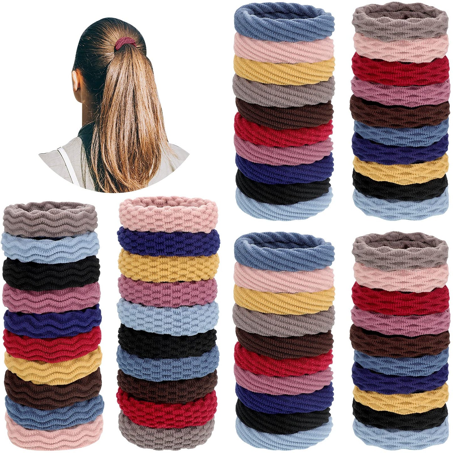 60 Pieces Seamless Cotton Hair Ties Thick Elastic Hair Ties Ponytail Holders No Crease Hair Bands for Women , 4 Styles (Mixed Color)