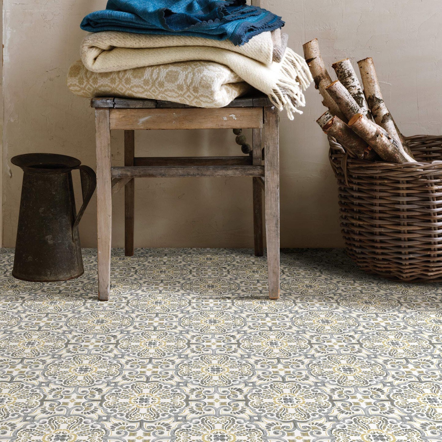 WallPops FP2947 Antico Peel & Stick Floor Tiles, Multi-Colour, 12 x 12 inches