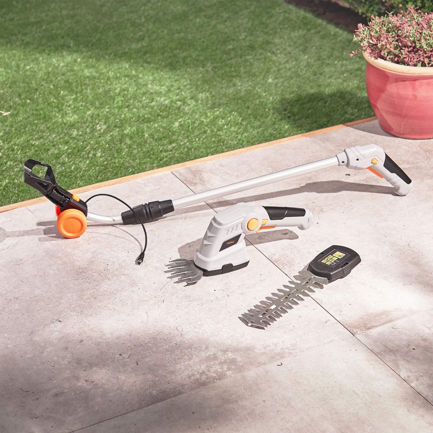 VonHaus 7.2V 2 in 1 Grass and Hedge Trimmer - Battery Powered Cordless, Interchangeable Blades, Easy Tool Blade Change, Telescopic Handle & Trolley Wheel Attachments - Lightweight Electric Trimmer