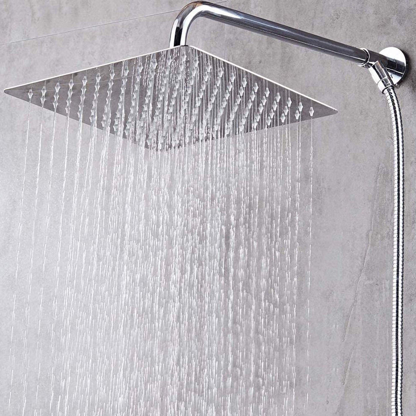 12 '' Fixed Shower Head Square Rainfall Shower Head Stainless Steel Large Rain Shower Head Adjustable with Swivel Ball Ultra Thin Powerful High Pressure Top Spray Bathroom Rainfall Shower Head 12''