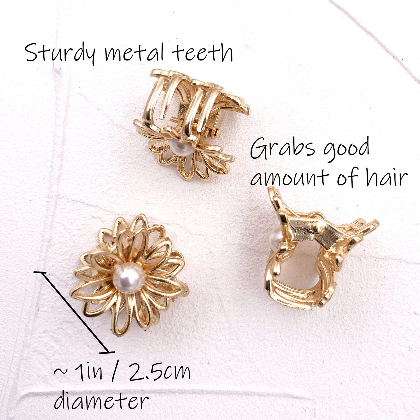 5PCS Daisy Flower Gold Tone Small Metal Hair Claw Clips for Women Girls