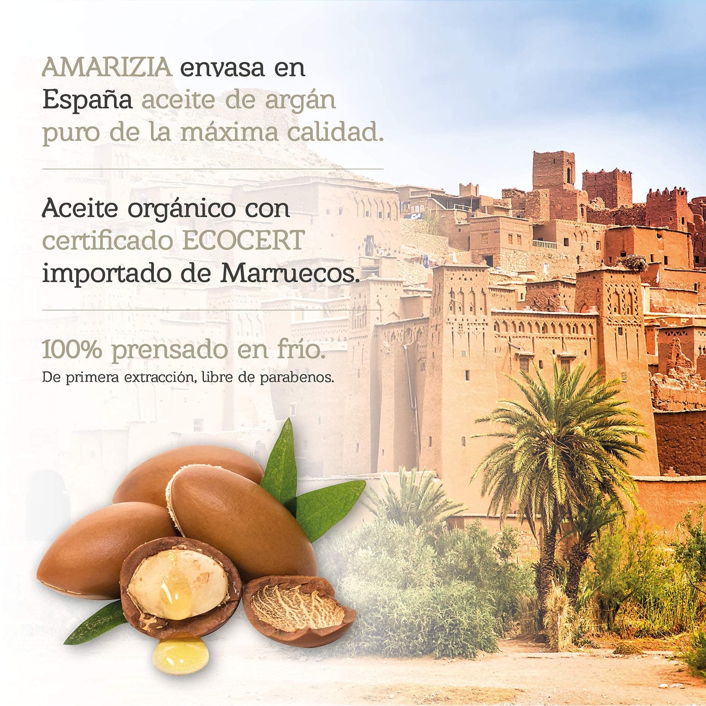 AMARIZIA Pure Argan Oil from Morocco / 100% Organic & Cold Pressed / Vegan & Cruelty- / Hair Moisturizer for Skin, Face, Beard & Nails/Anti-Aging & Wrinkle