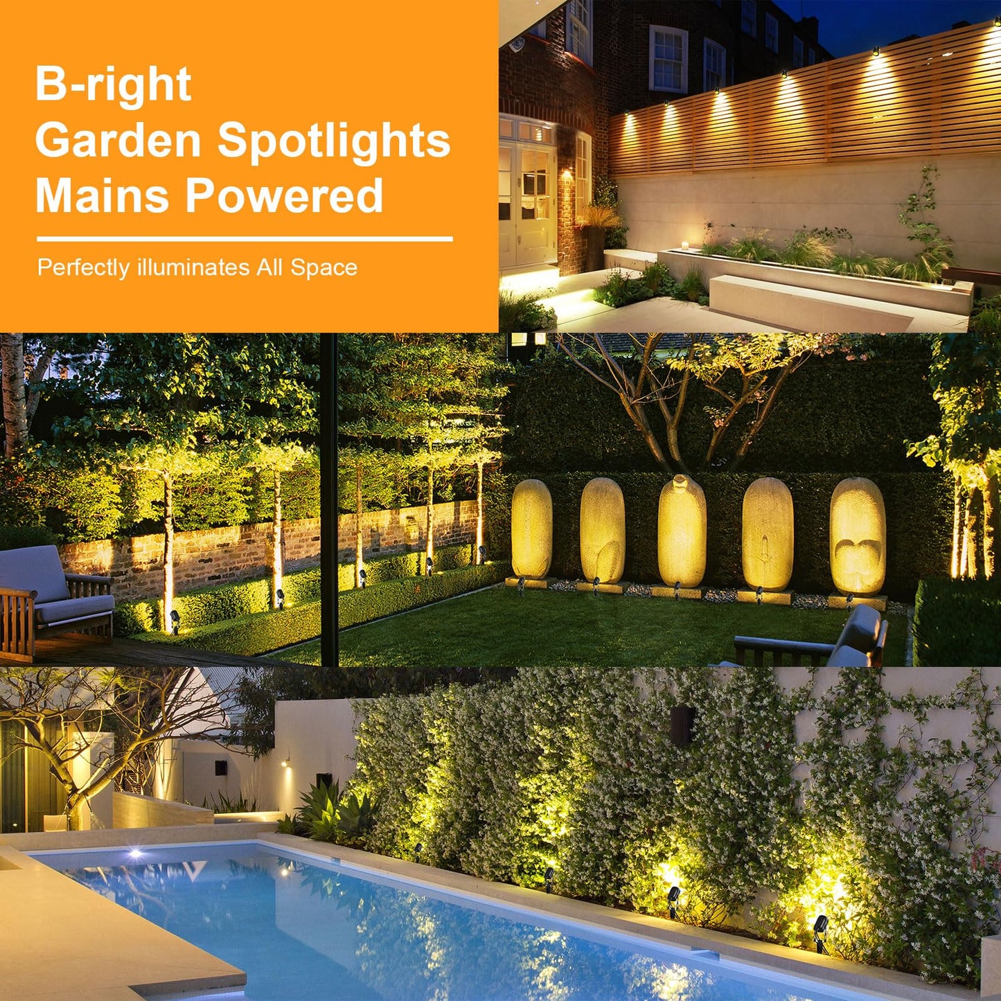 B-right Garden Spotlights Mains Powered,Upgraded Garden Spike Lights Extendable to 12 Garden Uplighters,IP65 Waterproof 12V Low Voltage Outdoor Lights for Pathway Yard Landscape (6Pack,21M,Warm White) Warm White (2700k)