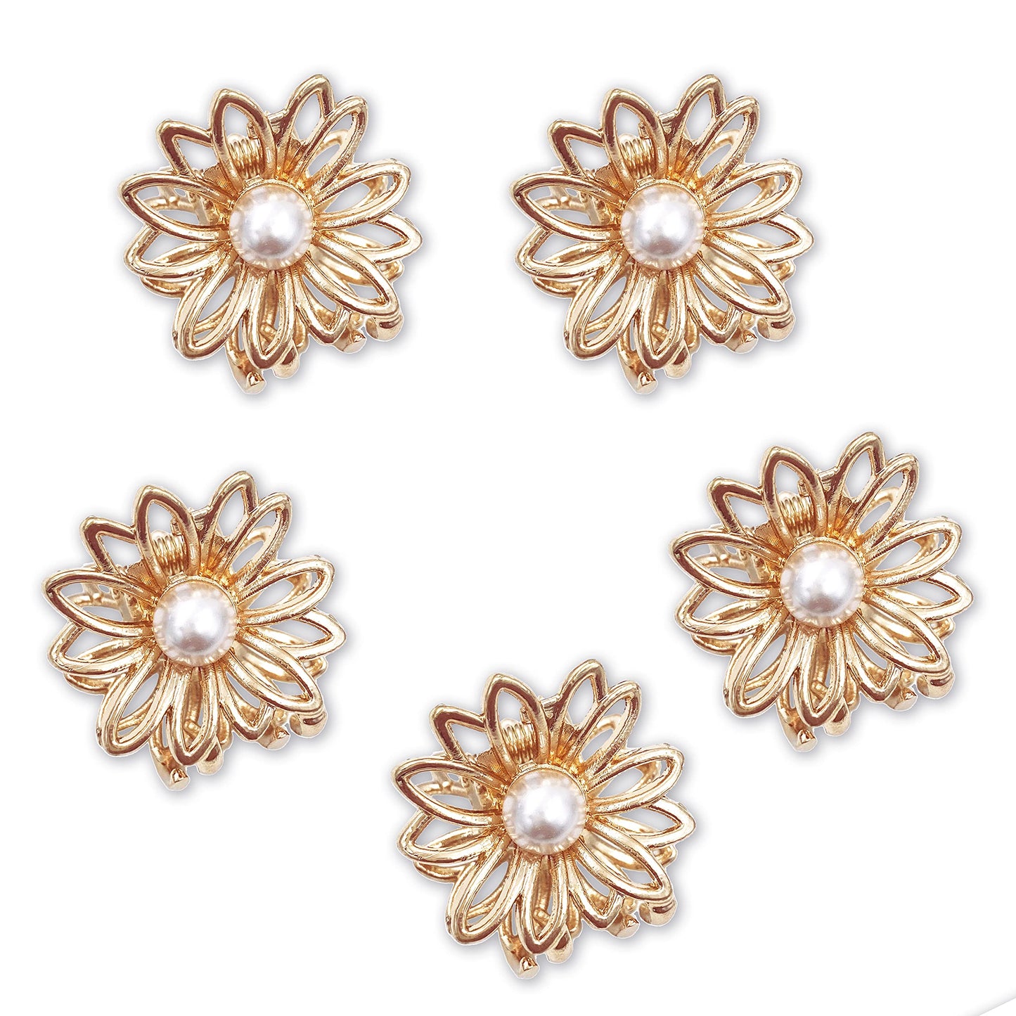 5PCS Daisy Flower Gold Tone Small Metal Hair Claw Clips for Women Girls