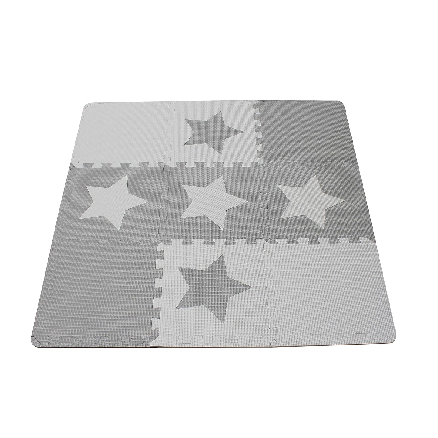 9 Grey Interlocking Foam Baby Play Mat Star Tiles with Edges - Play Mats. Each tile 30 x 30cms. Total 0.9m2.