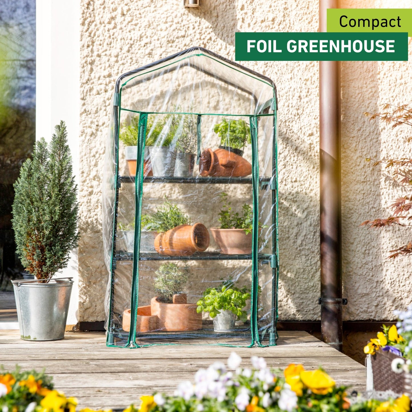 Windhager Balcony Cold Frame Foil Greenhouse for Herbs, Tomatoes etc. 68 x 49 x 128 cm 68 x 49 x 127 cm