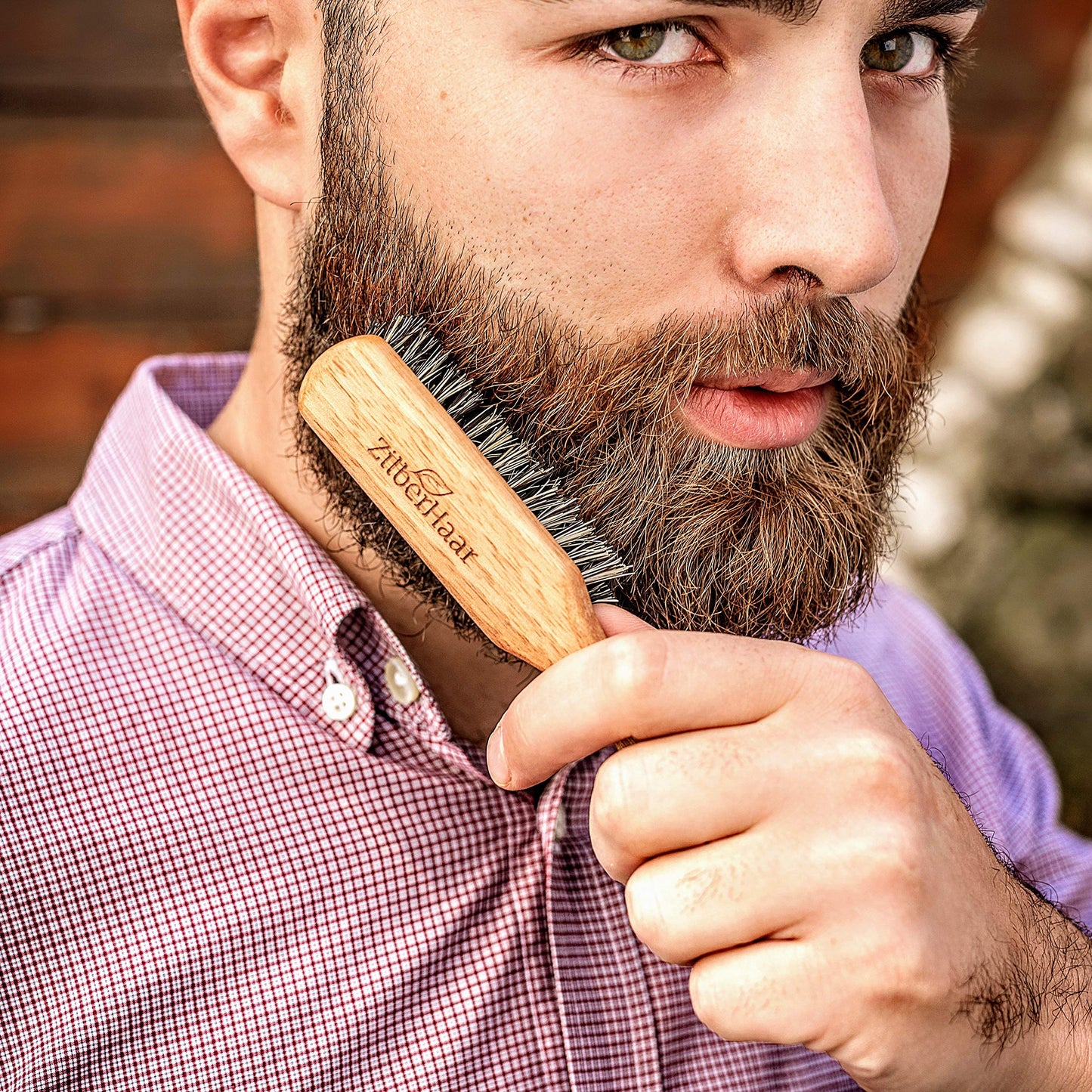 ZilberHaar - Regular Vegan Beard Brush - Stiff Natural Bristles, Mexican Tampico Fiber and Oiled Walnut Wood - Animal-Free Beard Grooming Brush for Men - Made in Germany