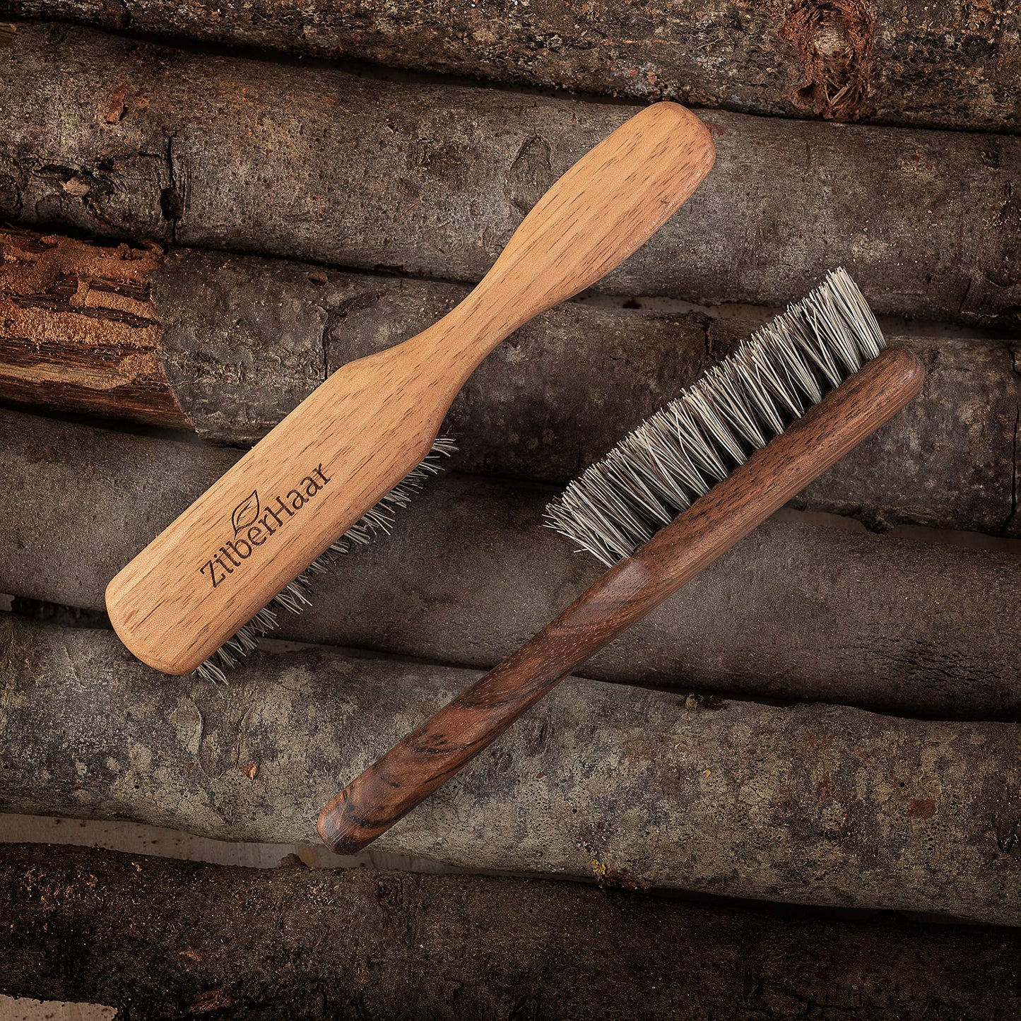 ZilberHaar - Regular Vegan Beard Brush - Stiff Natural Bristles, Mexican Tampico Fiber and Oiled Walnut Wood - Animal-Free Beard Grooming Brush for Men - Made in Germany